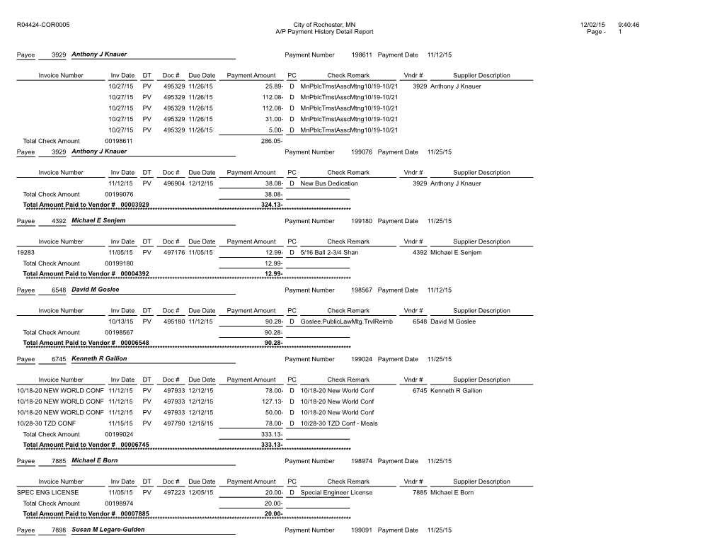 A/P Payment History Detail Report Page - 1