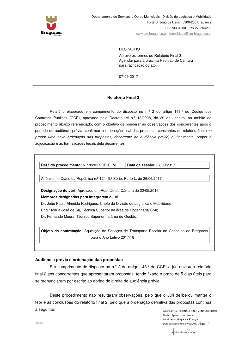 Relatório Final 3 Audiência Prévia E Ordenação Das Propostas Em Cumprimento Do Disposto No N.º 2 Do Artigo 148.º Do