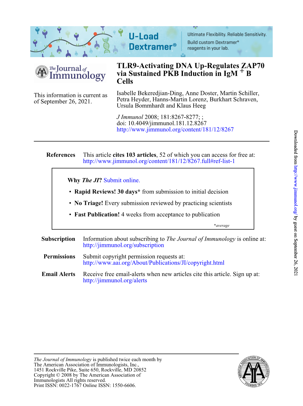 Cells B+ Via Sustained PKB Induction in Igm TLR9-Activating DNA Up