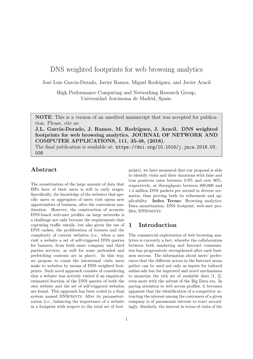 DNS Weighted Footprints for Web Browsing Analytics