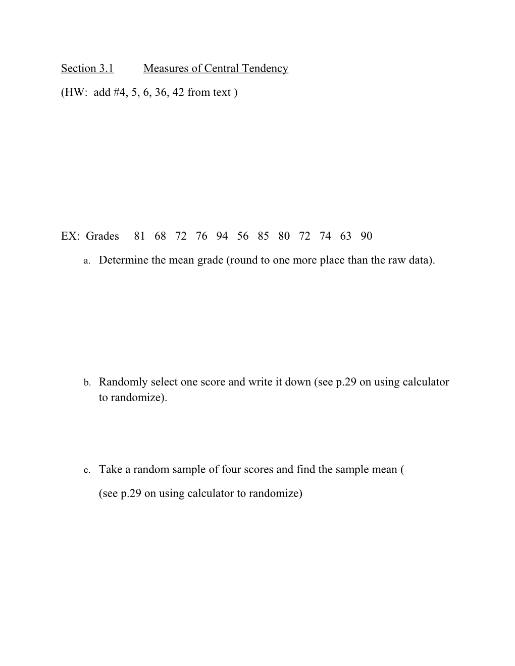 Section 3.1 Measures of Central Tendency