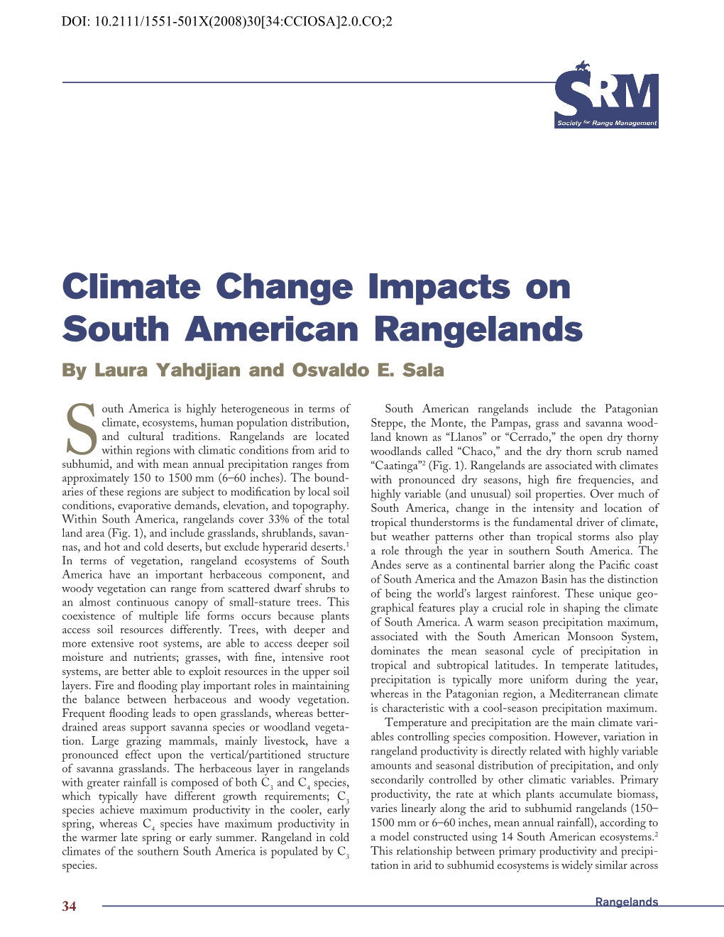 Climate Change Impacts on South American Rangelands by Laura Yahdjian and Osvaldo E