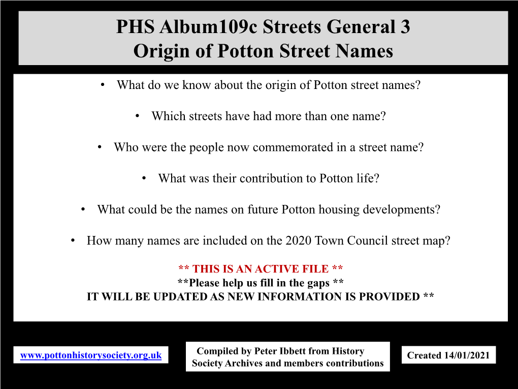 PHS Album109c Streets General 3 Origin of Potton Street Names