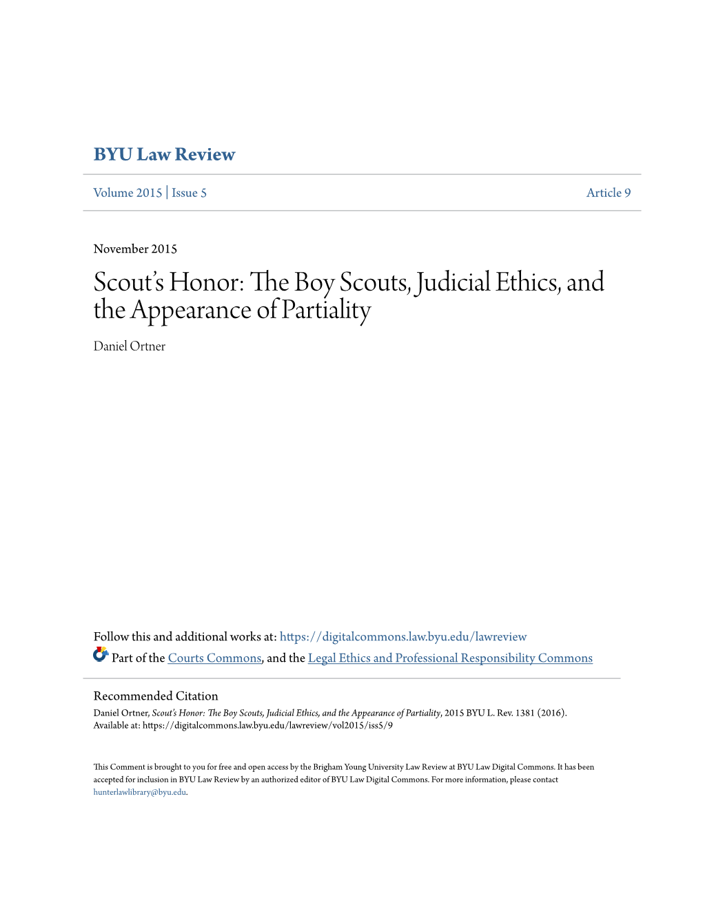 The Boy Scouts, Judicial Ethics, and the Appearance of Partiality Daniel Ortner