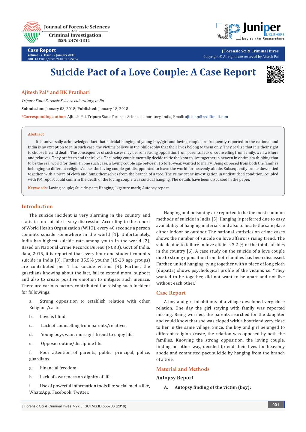 Suicide Pact of a Love Couple: a Case Report