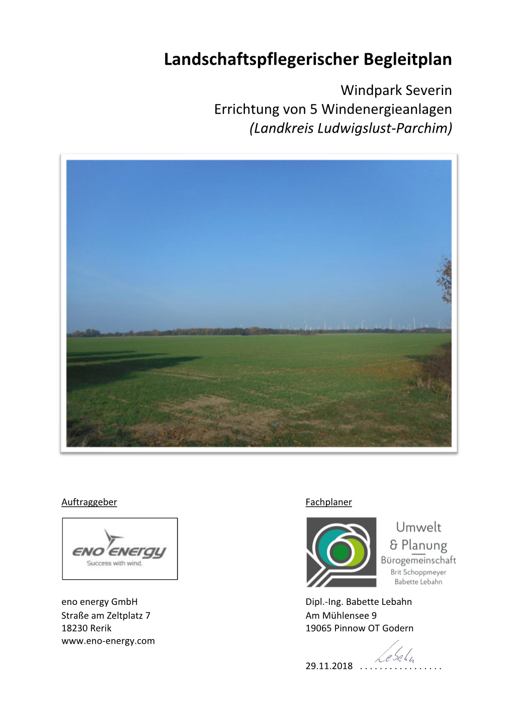 Landschaftspflegerischer Begleitplan Windpark Severin Errichtung Von 5 Windenergieanlagen (Landkreis Ludwigslust-Parchim)