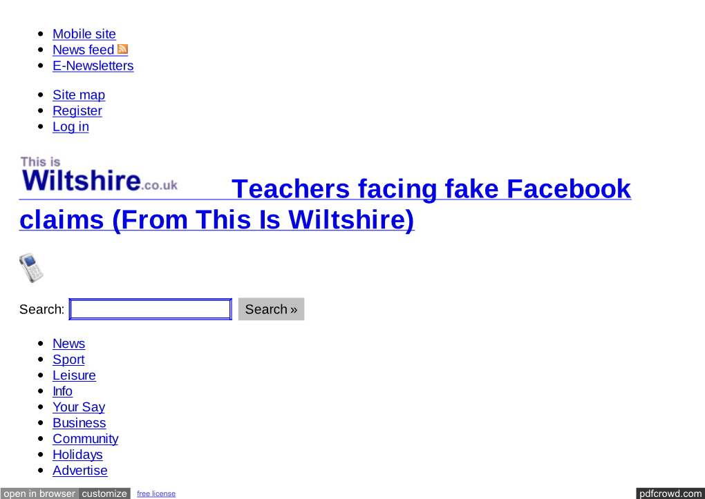 Teachers Facing Fake Facebook Claims (From This Is Wiltshire)