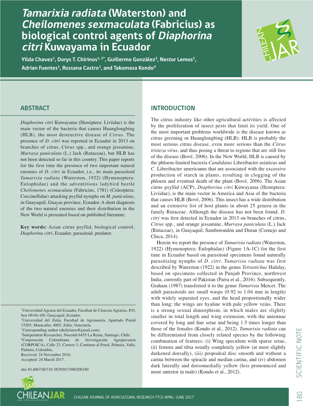 (Fabricius) As Biological Control Agents of Diaphorina Citri Kuwayama