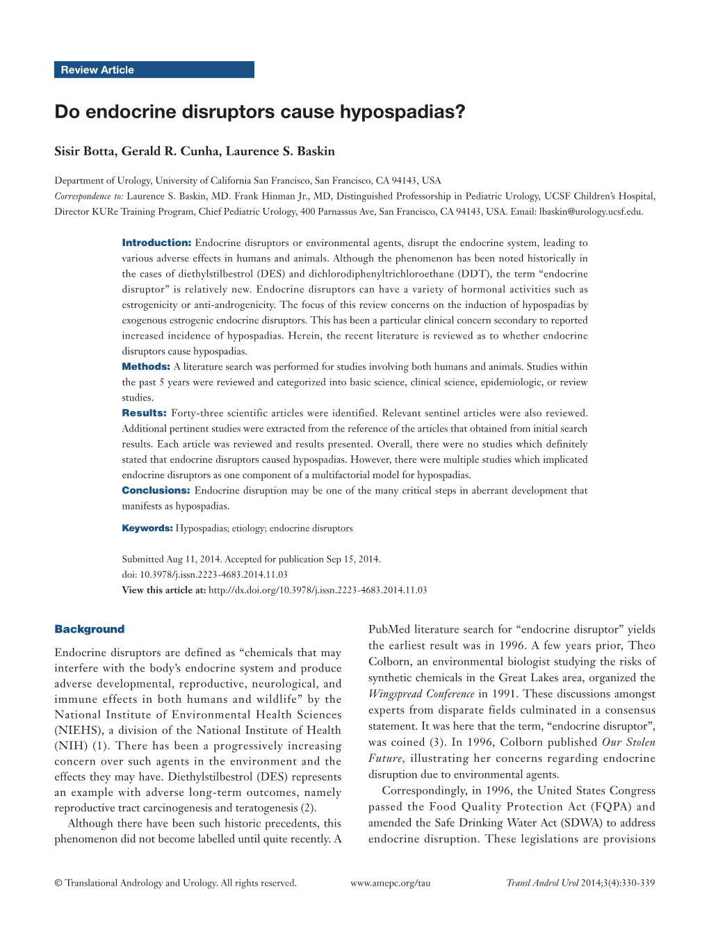 Do Endocrine Disruptors Cause Hypospadias?