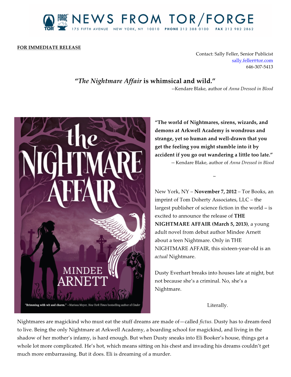 Official Press Release for the Nightmare Affair