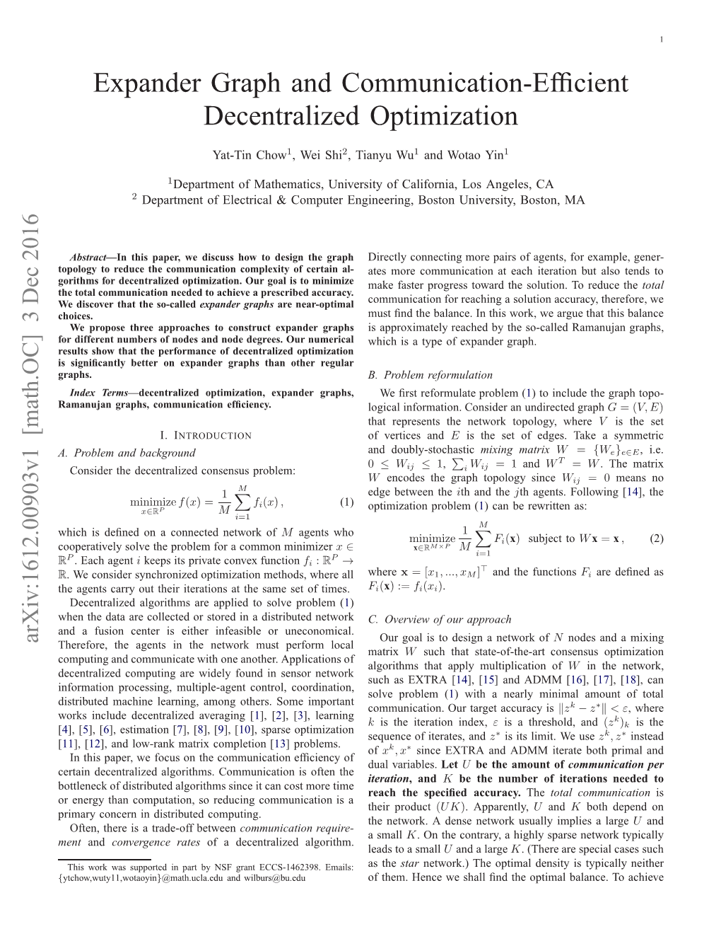 Expander Graph and Communication-Efficient Decentralized Optimization