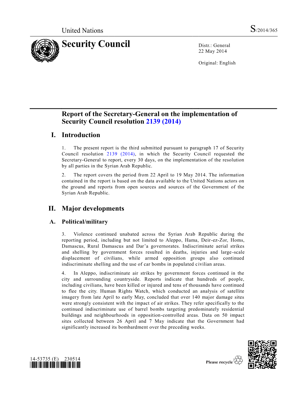 Security Council Distr.: General 22 May 2014