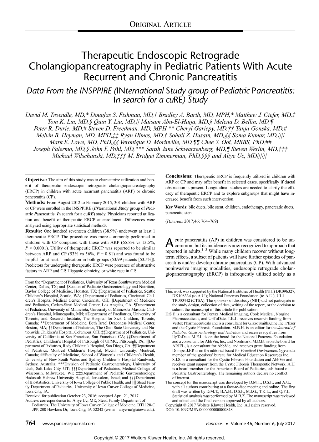 Therapeutic Endoscopic Retrograde Cholangiopancreatography in Pediatric Patients with Acute Recurrent and Chronic Pancreatitis