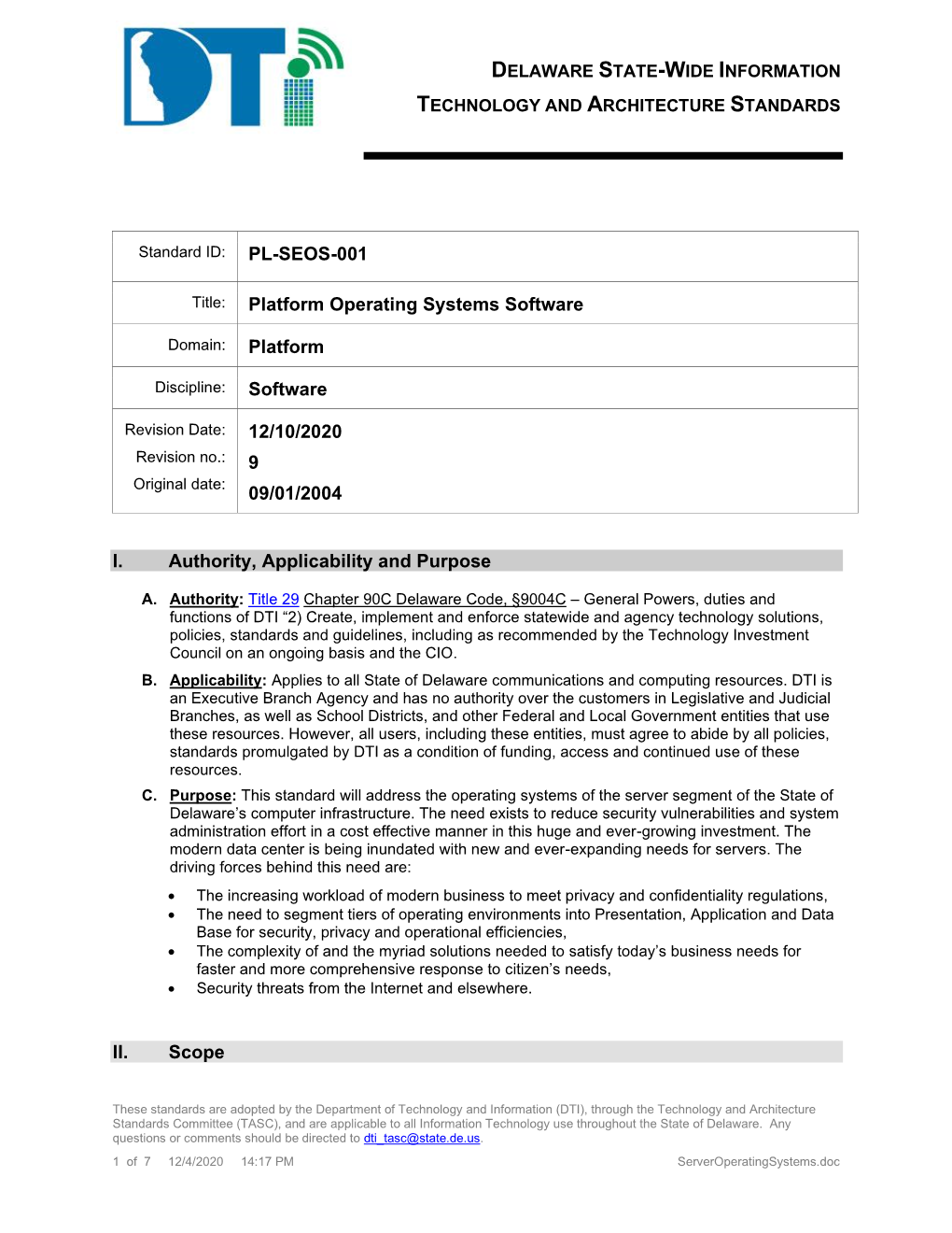 Platform Operating Systems Standard