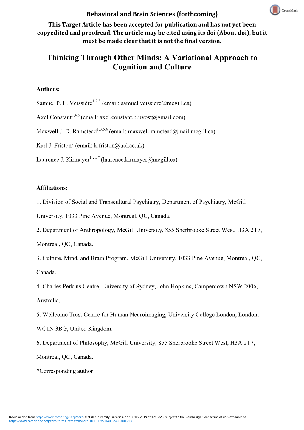 Behavioral and Brain Sciences (Forthcoming) This Target Article Has Been Accepted for Publication and Has Not Yet Been Copyedited and Proofread