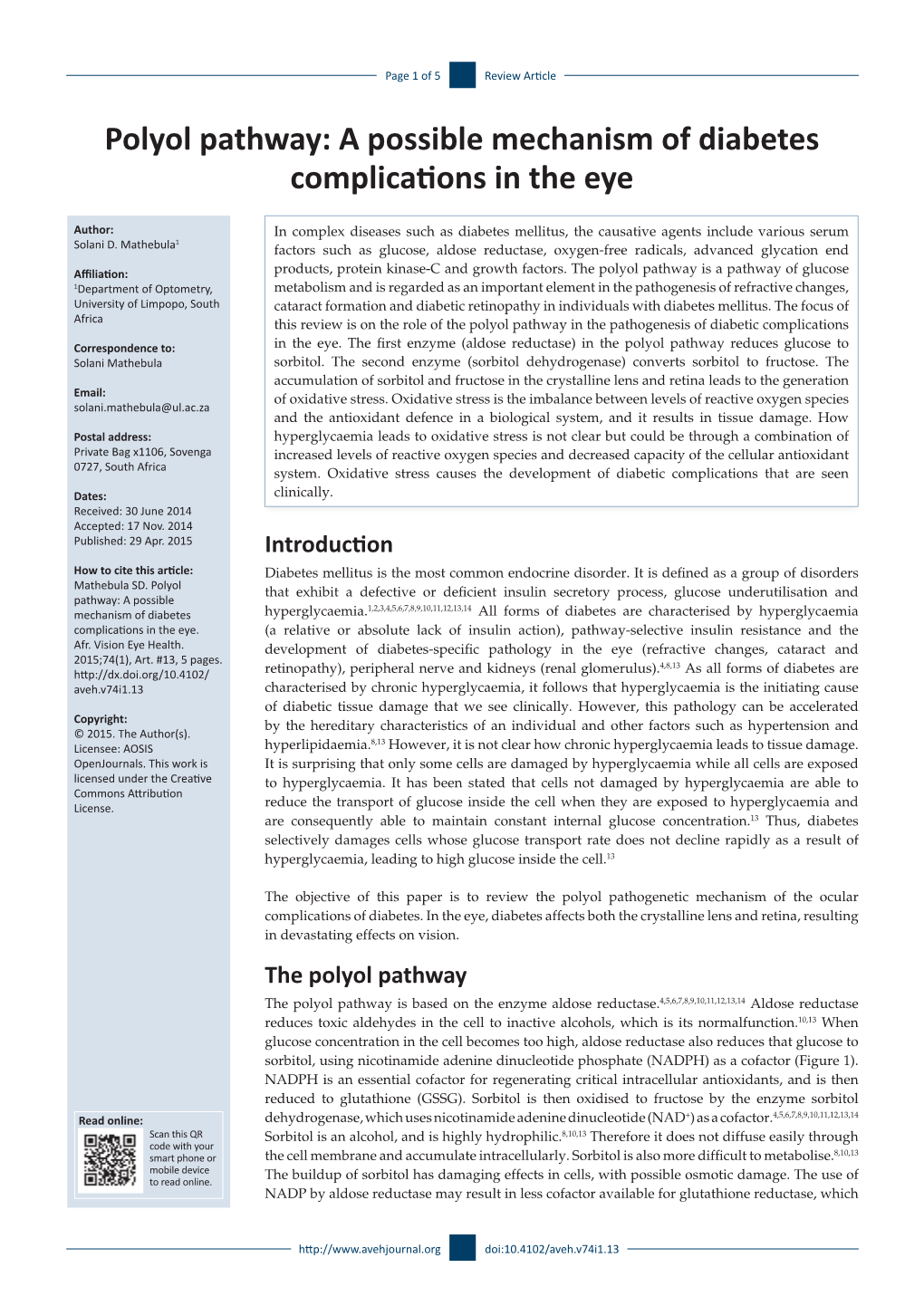 A Possible Mechanism of Diabetes Complications in the Eye