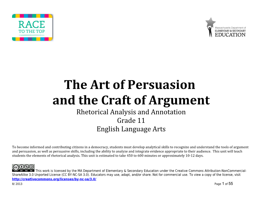 ELA Grade 11 Persuasion and Argument - Model Curriculum Unit