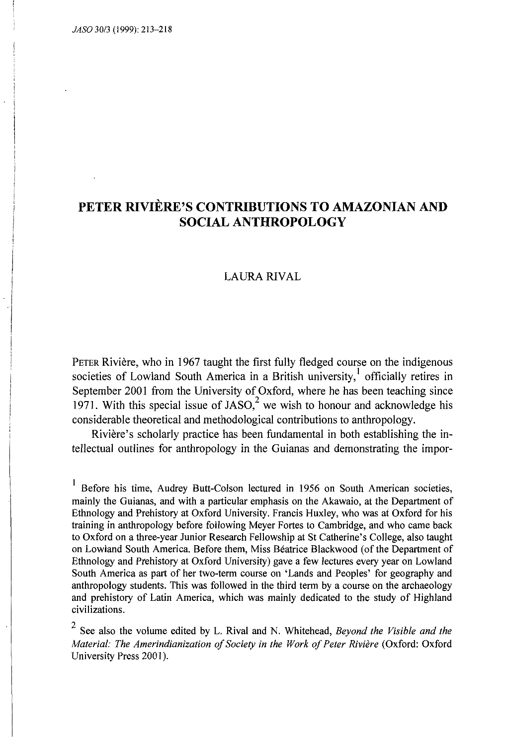 Peter Riviere's Contributions to Amazonian and Social Anthropology