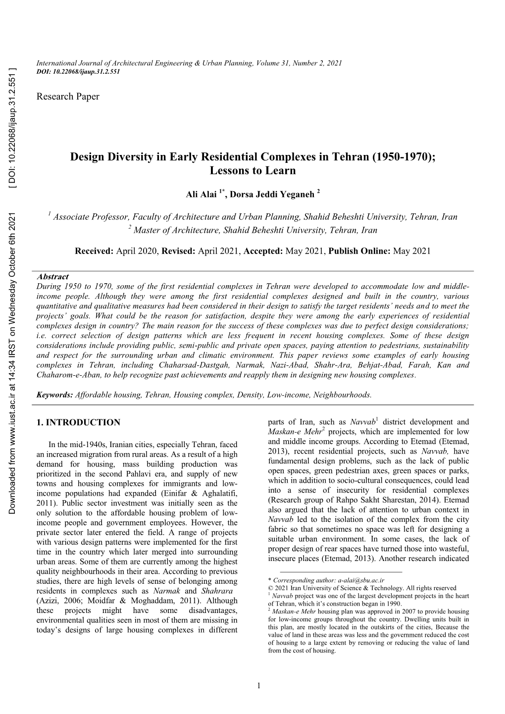 Design Diversity in Early Residential Complexes in Tehran (1950-1970); Lessons to Learn