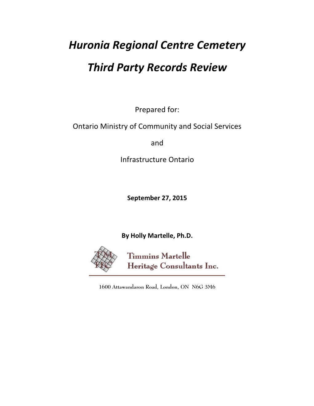Huronia Regional Centre Cemetery Third Party Records Review