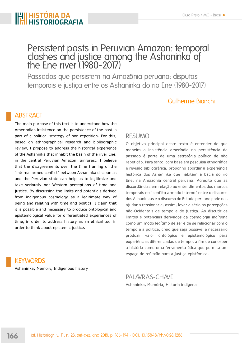 Persistent Pasts in Peruvian Amazon: Temporal Clashes and Justice Among the Ashaninka of the Ene River