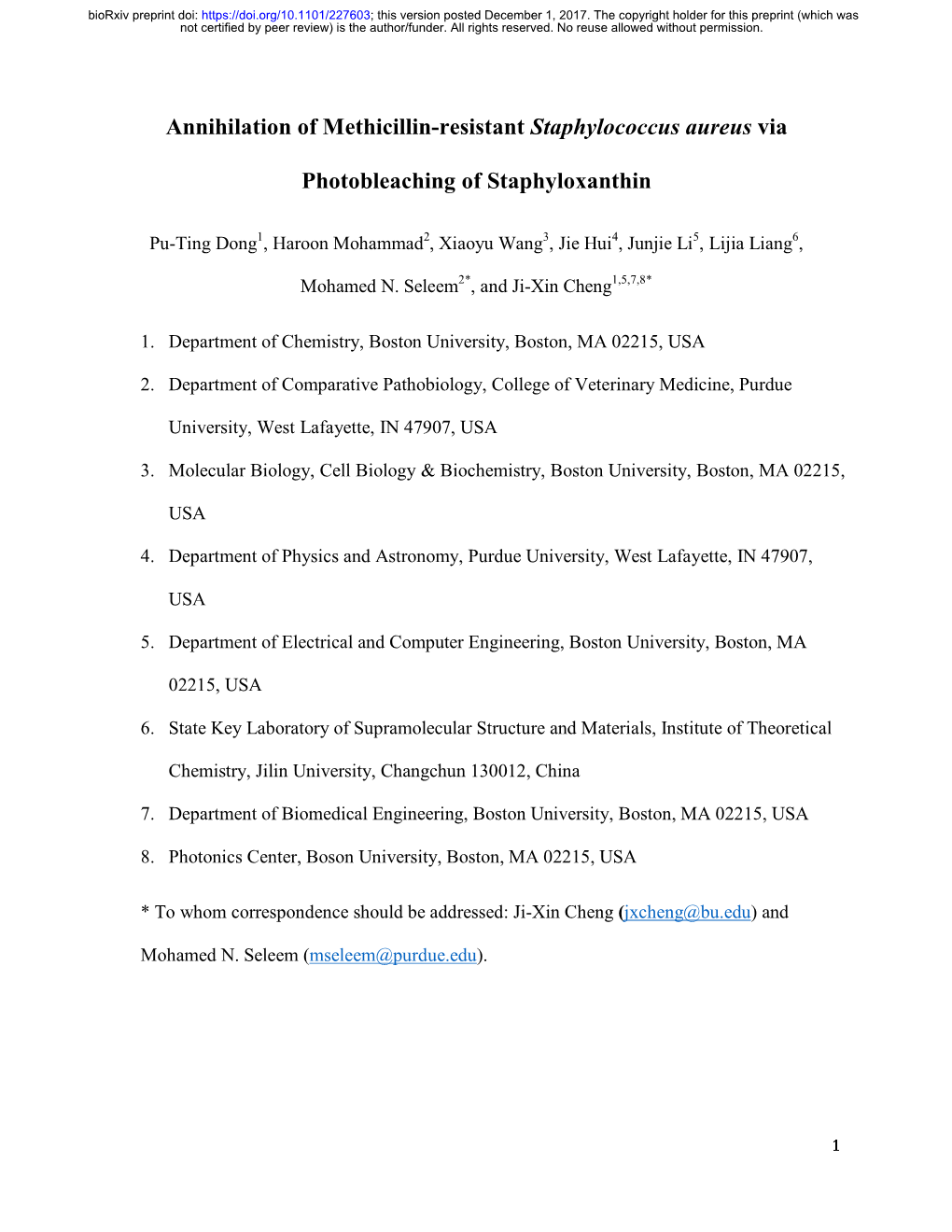 Annihilation of Methicillin-Resistant Staphylococcus Aureus Via