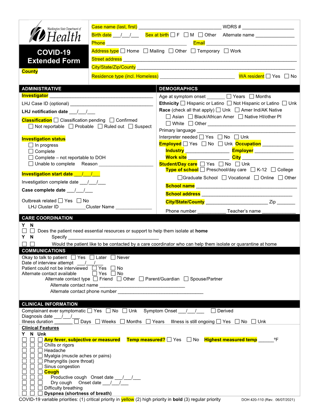 COVID-19 Reporting Form (PDF)