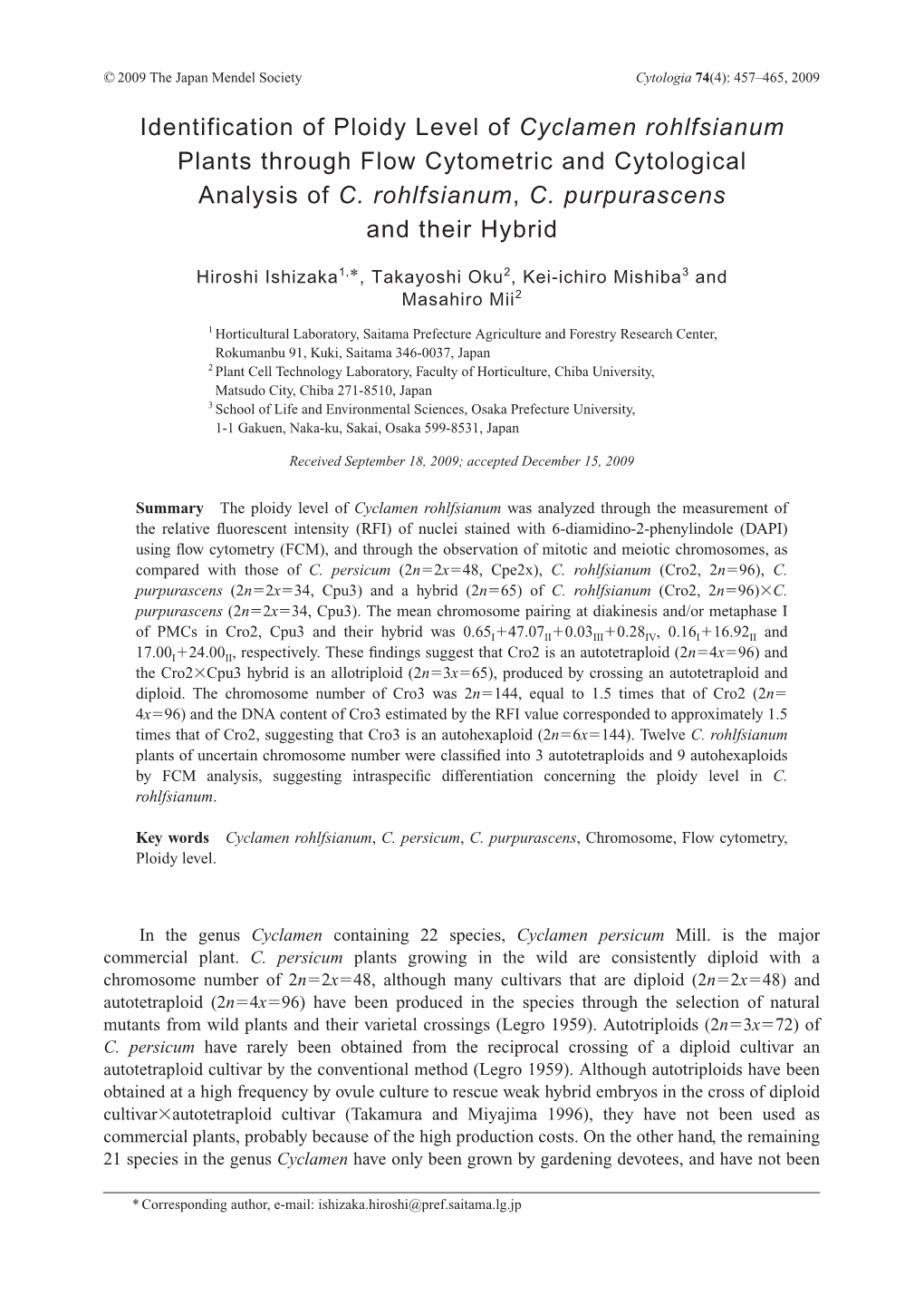 Identification of Ploidy Level of Cyclamen Rohlfsianum Plants Through Flow Cytometric and Cytological Analysis of C