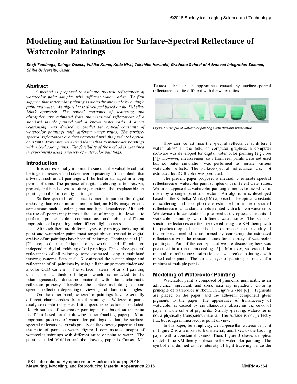 Modeling and Estimation for Surface-Spectral Reflectance of Watercolor Paintings