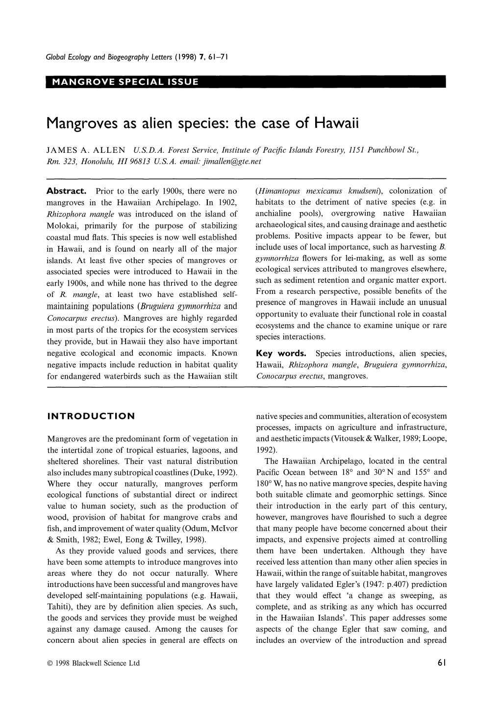 Mangroves As Alien Species: the Case of Hawaii