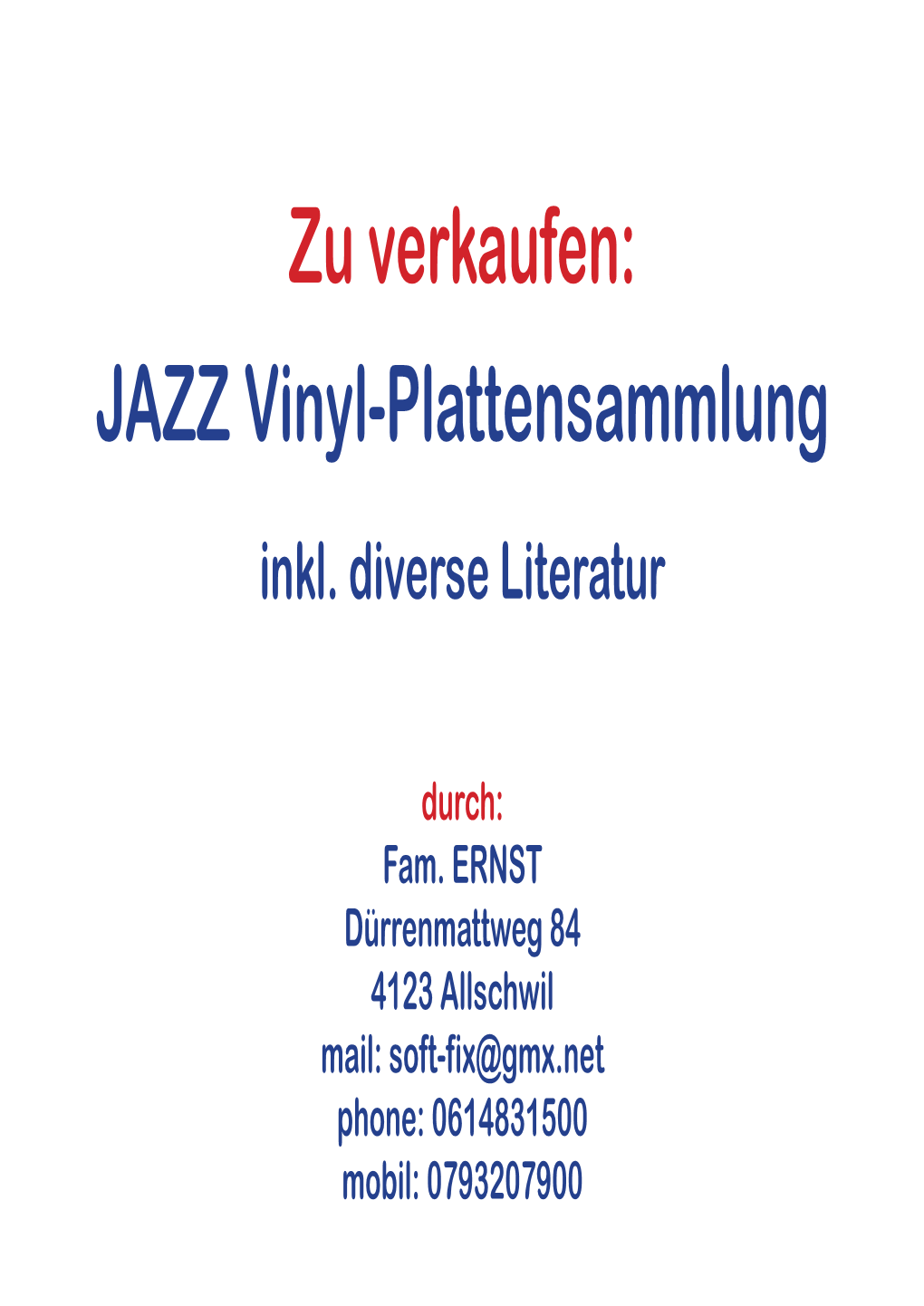 JAZZ Vinyl-Plattensammlung Inkl