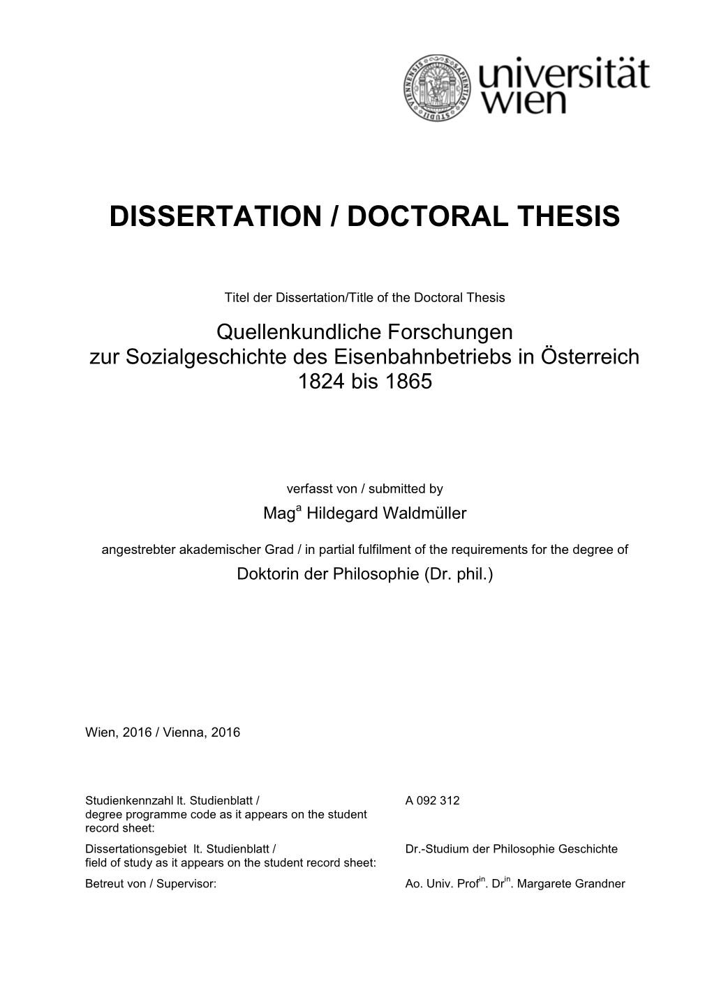 Dissertation / Doctoral Thesis