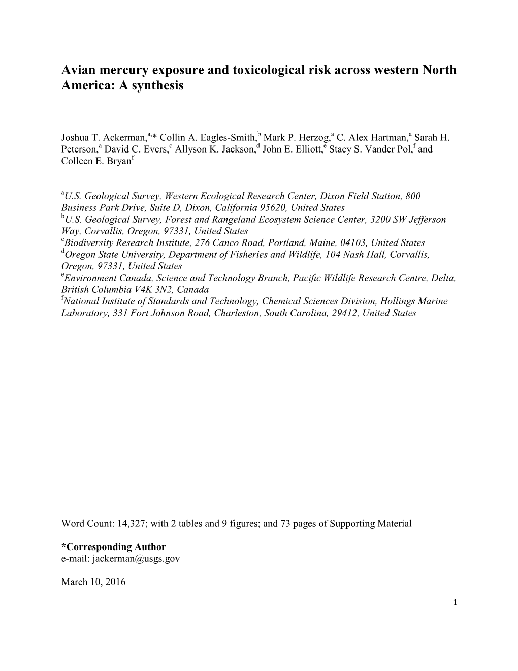 Avian Mercury Exposure and Toxicological Risk Across Western North America: a Synthesis