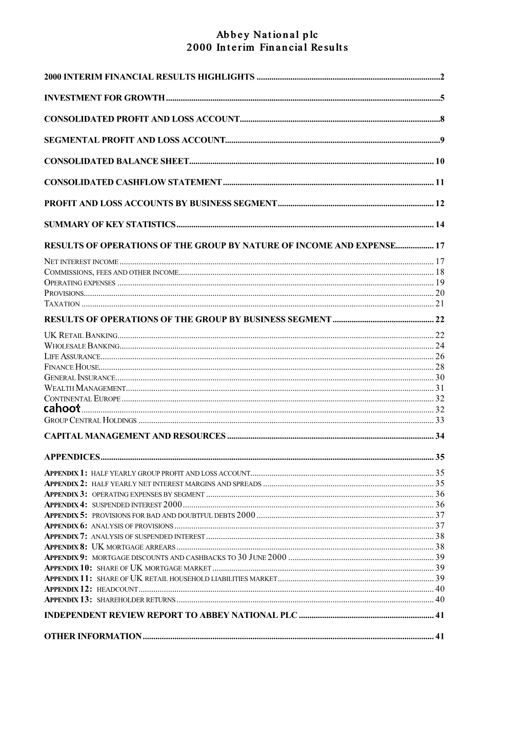 Abbey National Plc 2000 Interim Financial Results