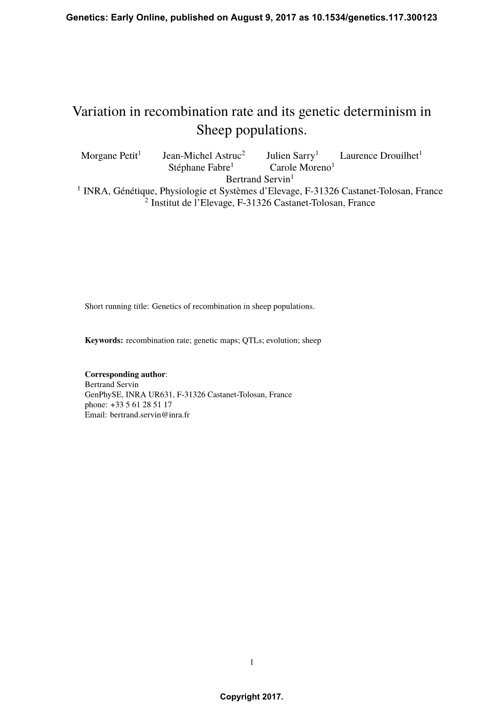 Variation in Recombination Rate and Its Genetic Determinism in Sheep Populations