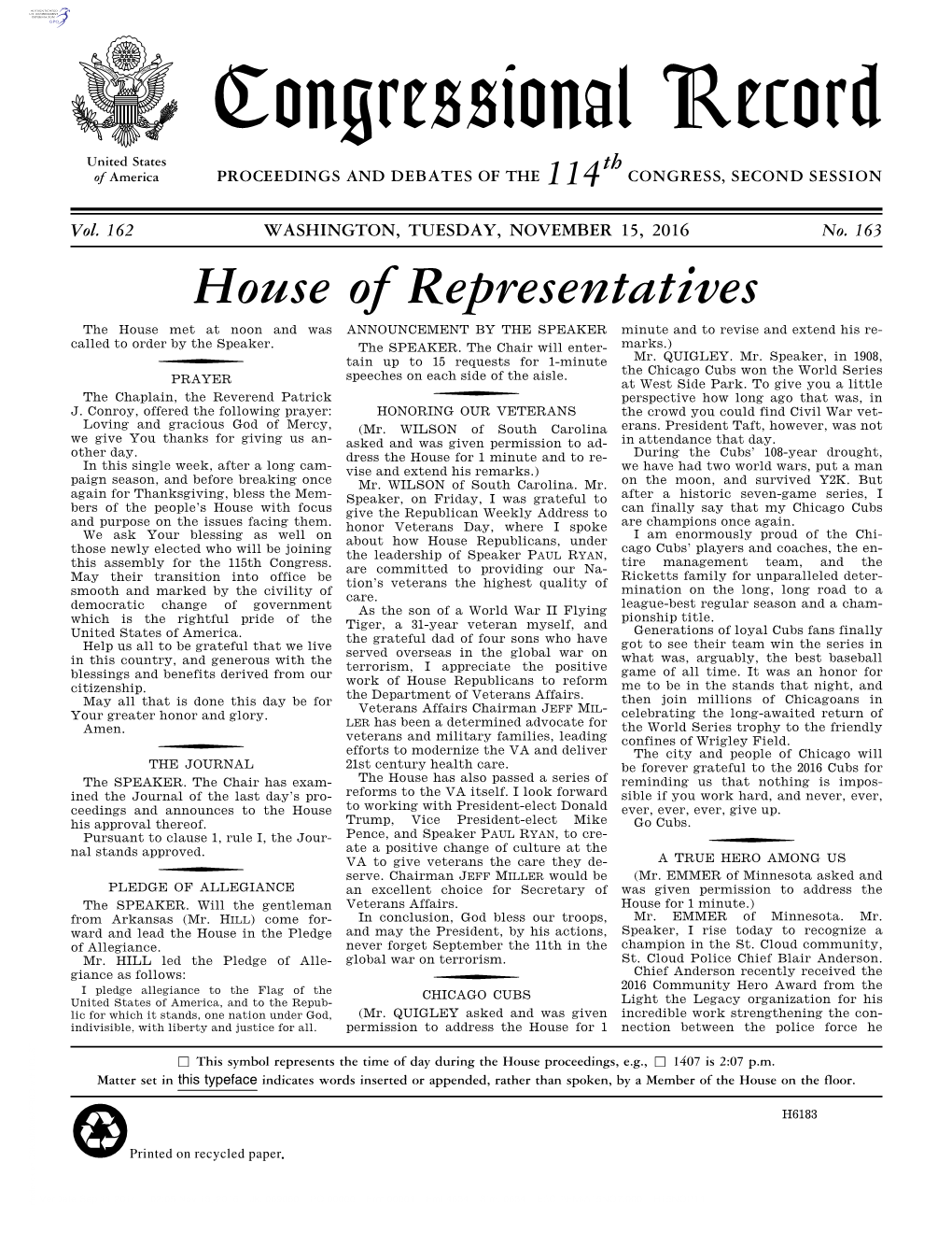 Congressional Record United States Th of America PROCEEDINGS and DEBATES of the 114 CONGRESS, SECOND SESSION