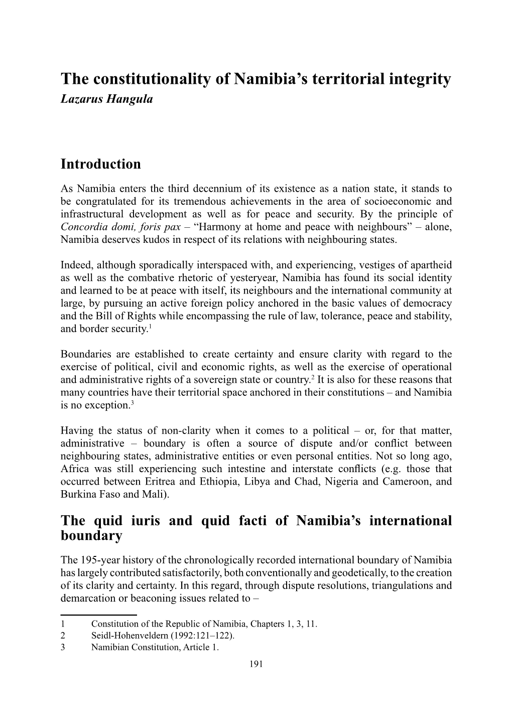 The Constitutionality of Namibia's Territorial Integrity