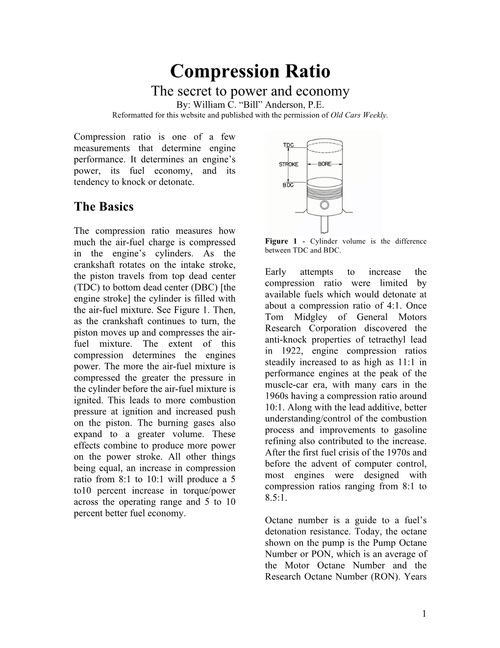 Compression Ratio the Secret to Power and Economy By: William C