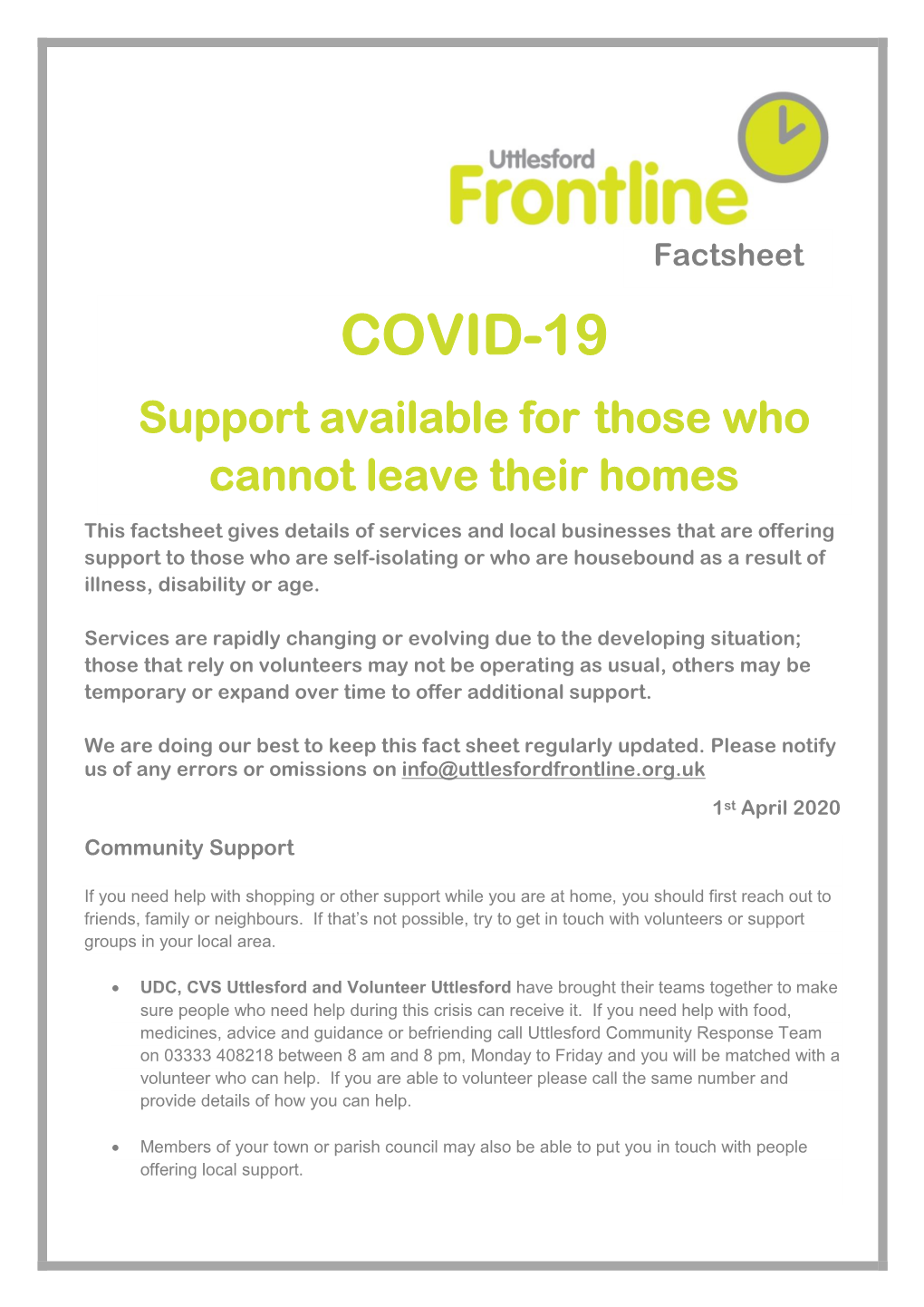 COVID-19 Support Available for Those Who Cannot Leave Their Homes