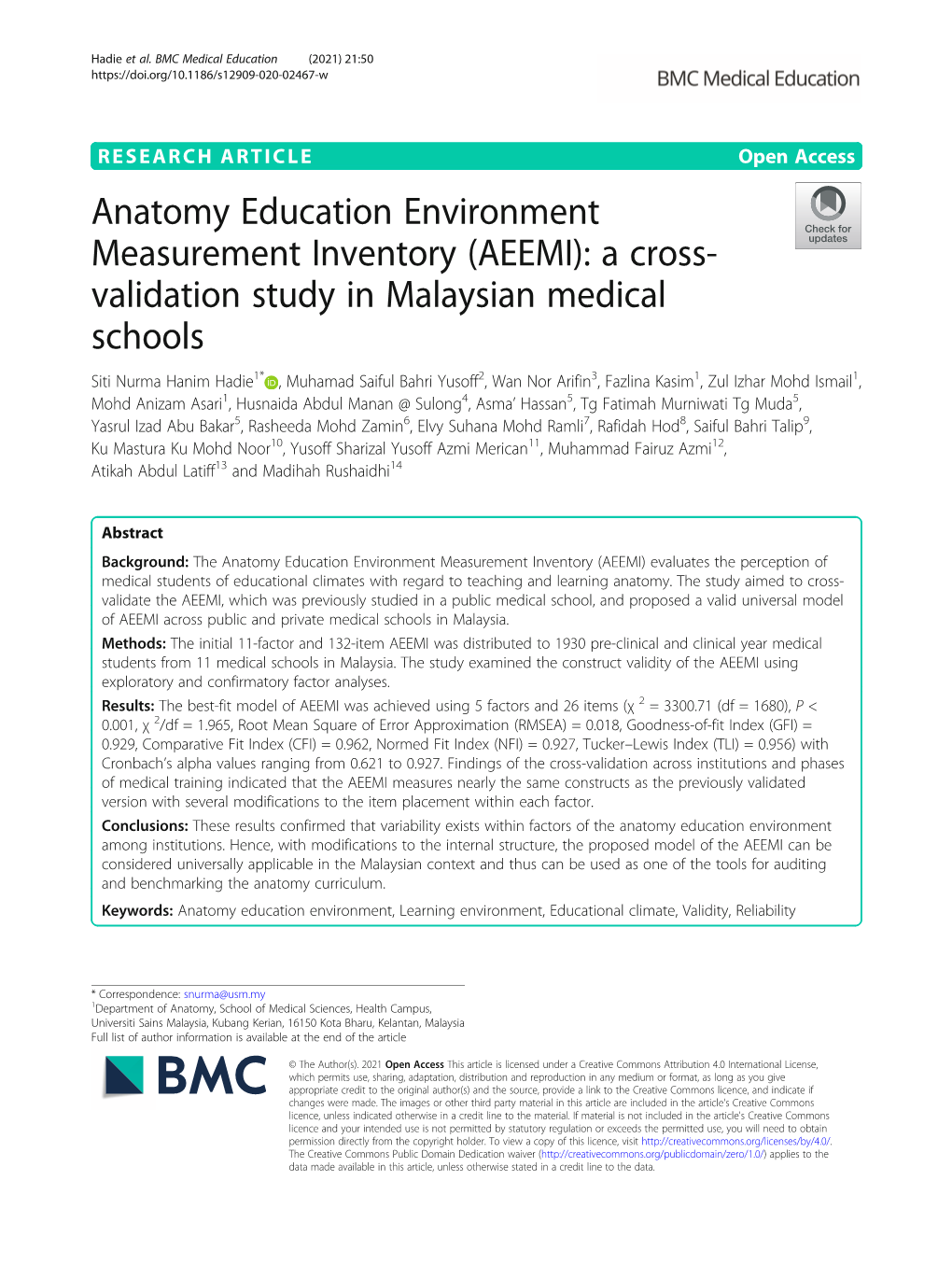 Anatomy Education Environment Measurement Inventory (AEEMI)