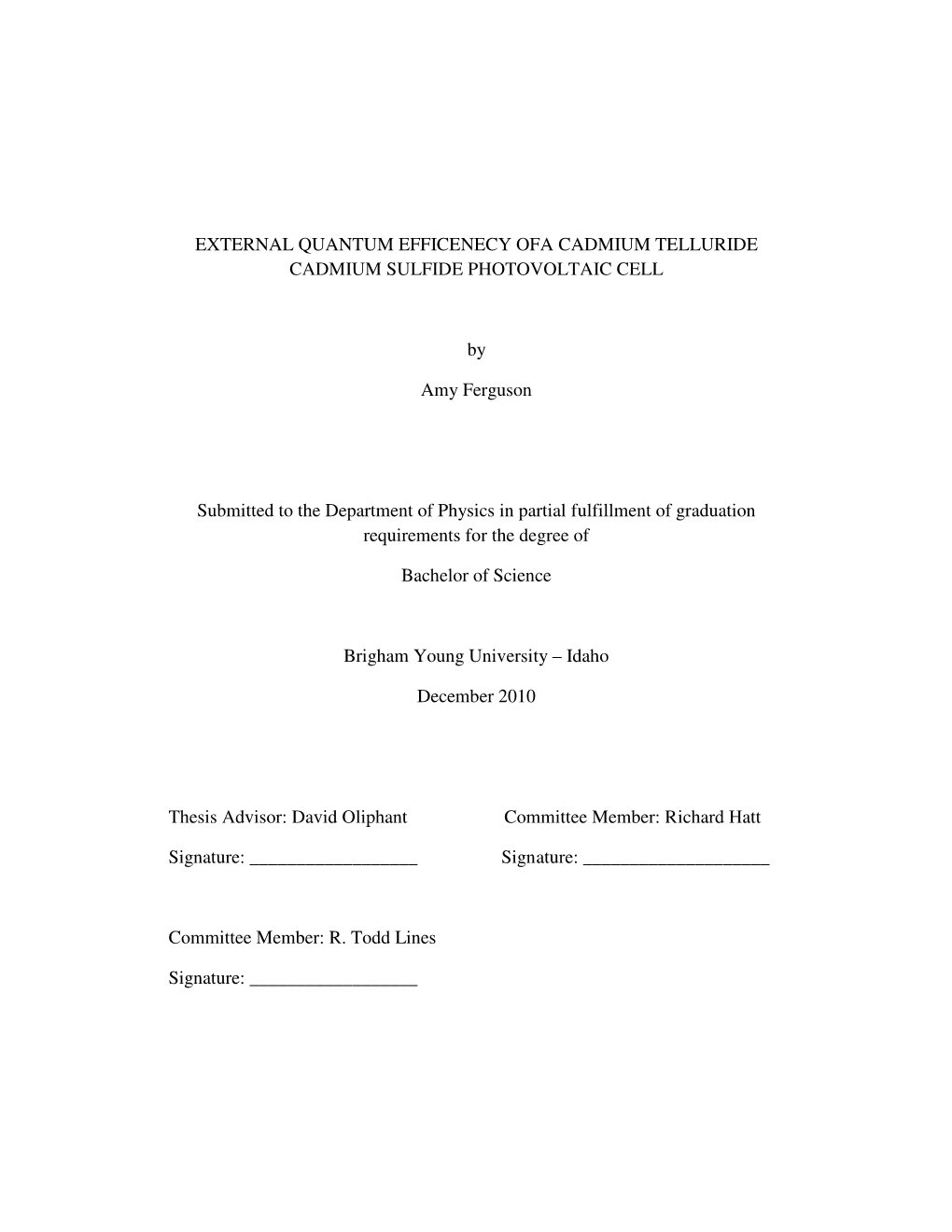 External Quantum Efficenecy Ofa Cadmium Telluride Cadmium Sulfide Photovoltaic Cell