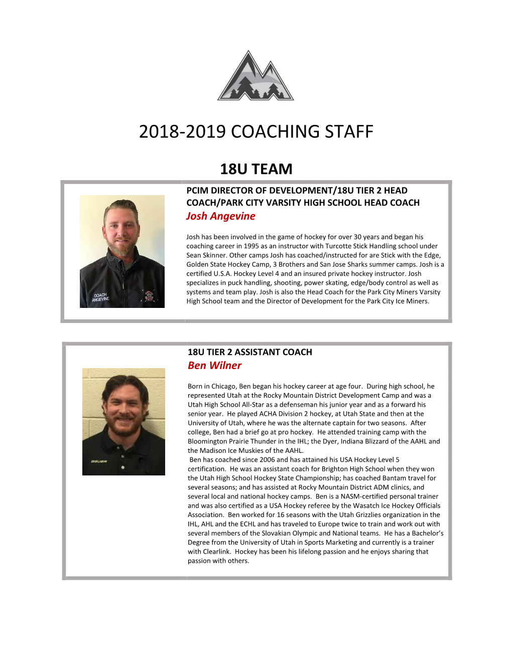 2018-2019 Coaching Staff