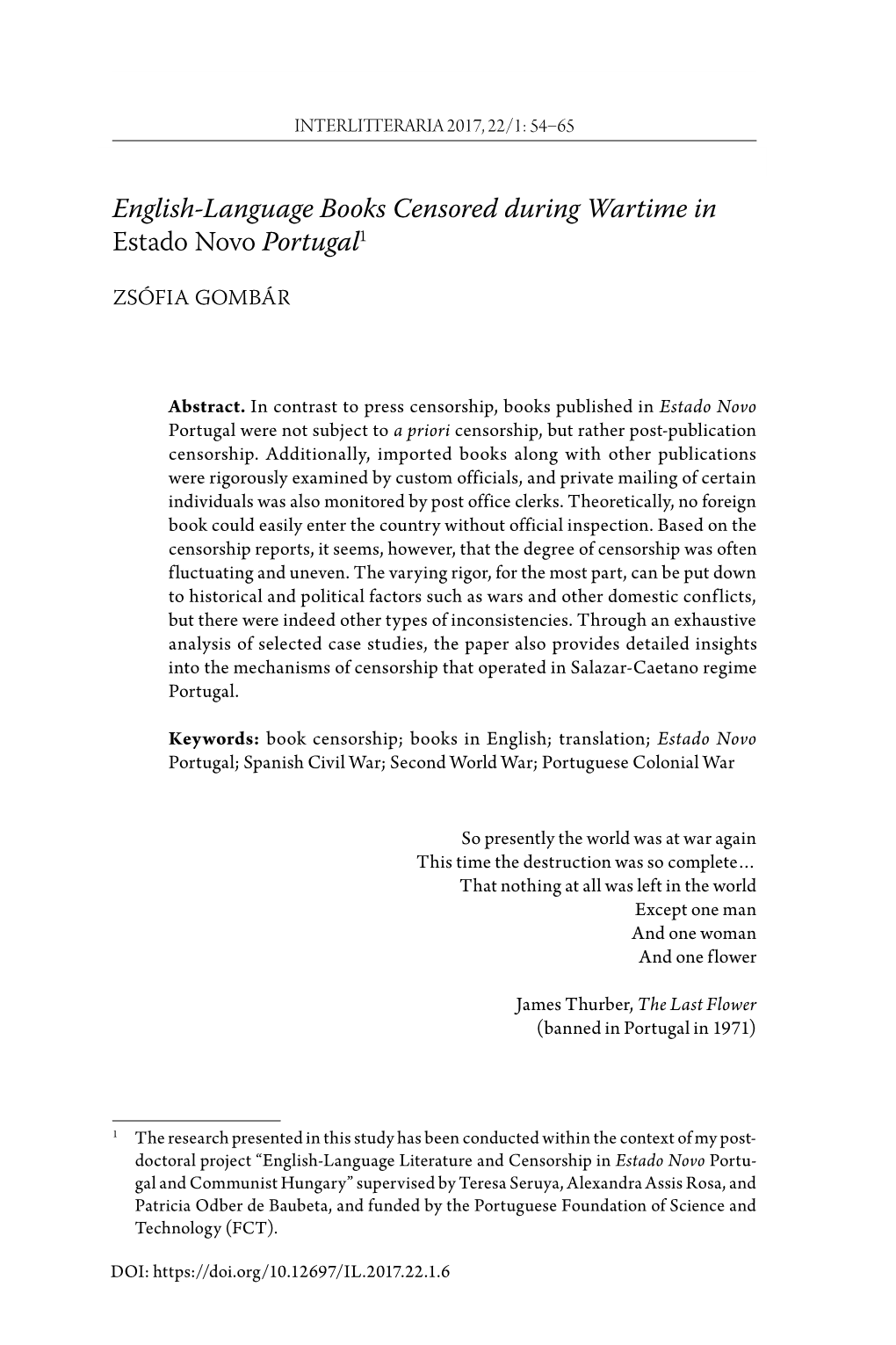 English-Language Books Censored During Wartime in Estado Novo Portugal1