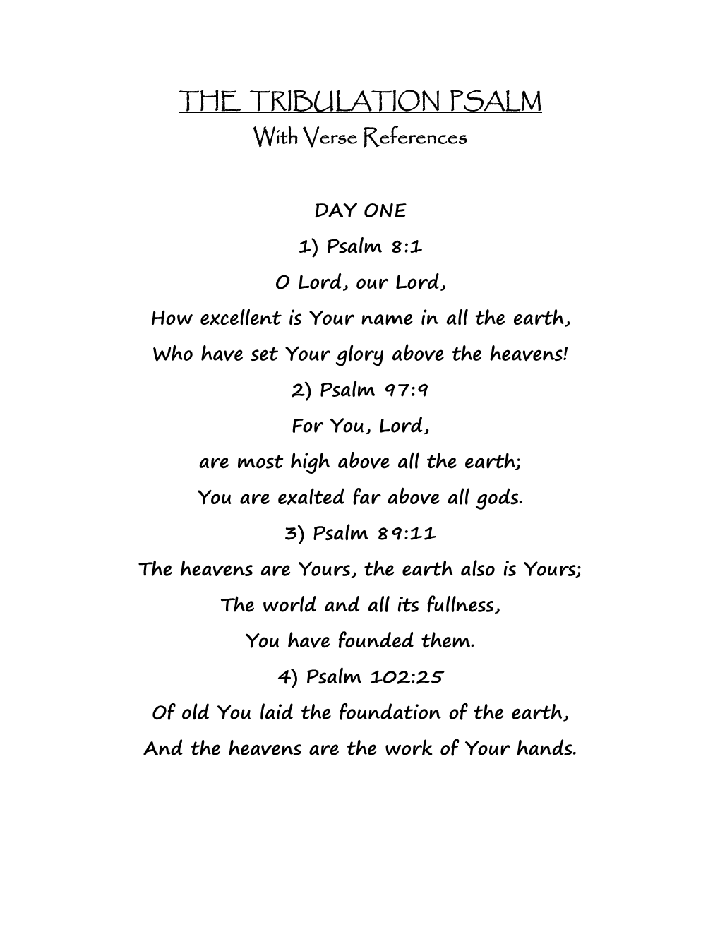 THE TRIBULATION PSALM with Verse References