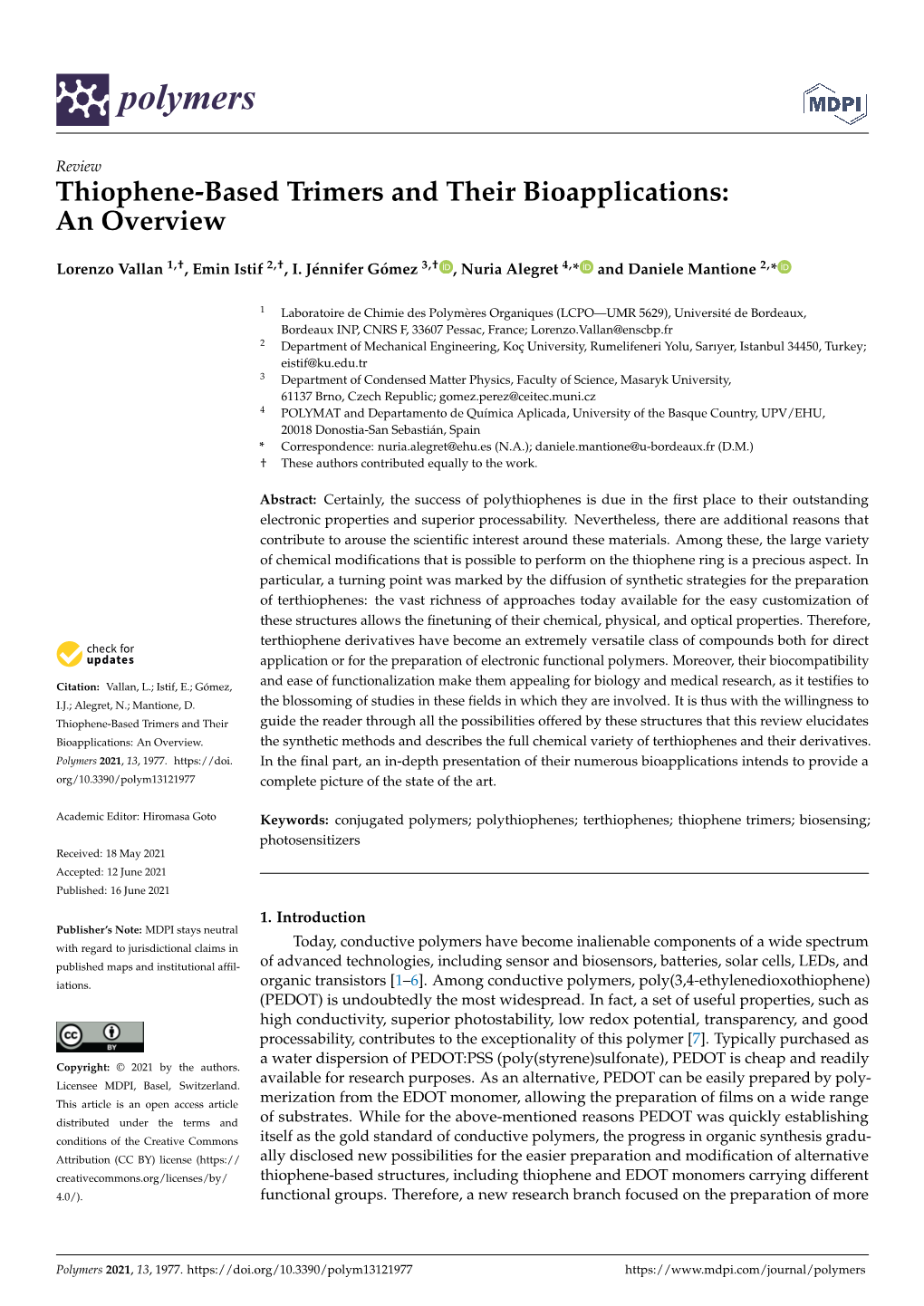 Thiophene-Based Trimers and Their Bioapplications: an Overview