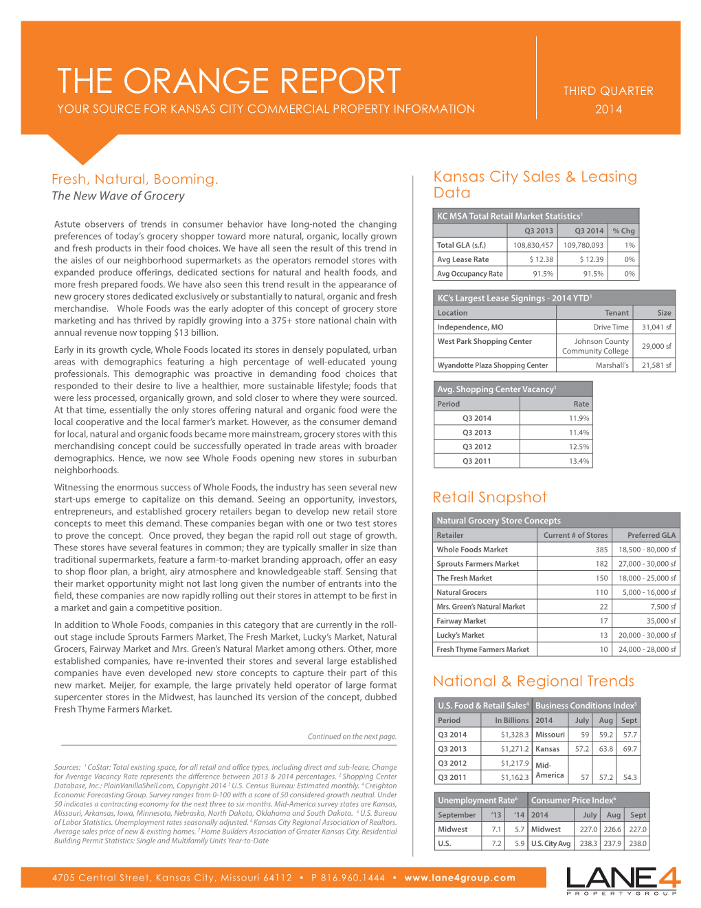 The Orange Report Third Quarter Your Source for Kansas City Commercial Property Information 2014