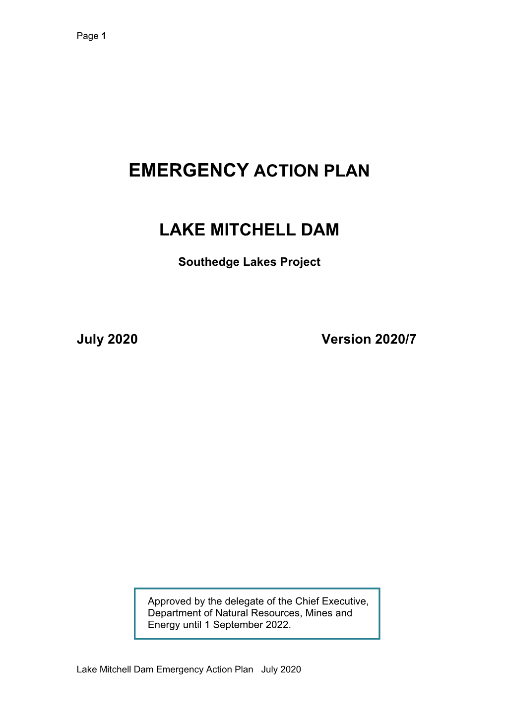 Lake Mitchell Dam Emergency Action Plan July 2020