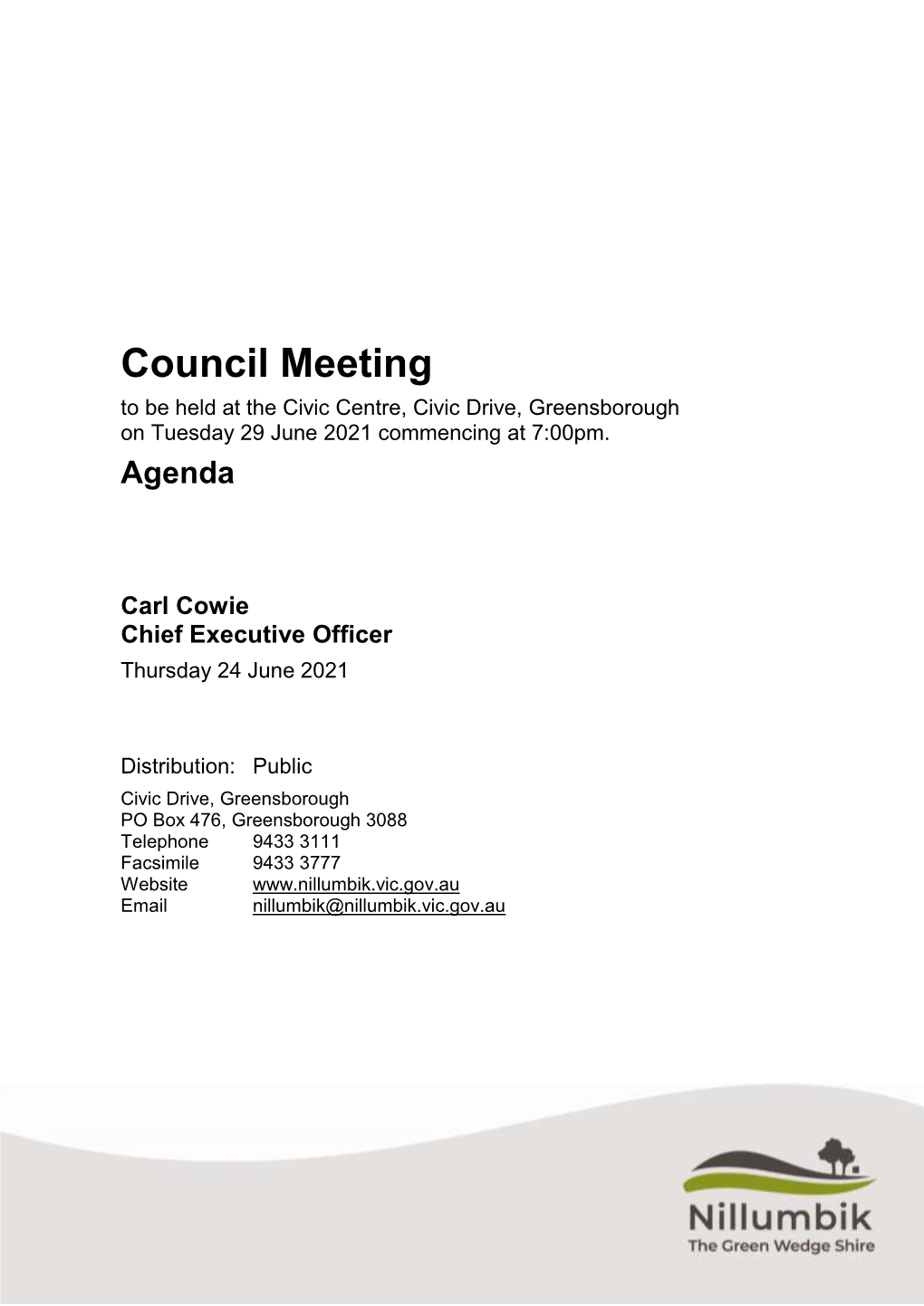 Agenda of Council Meeting
