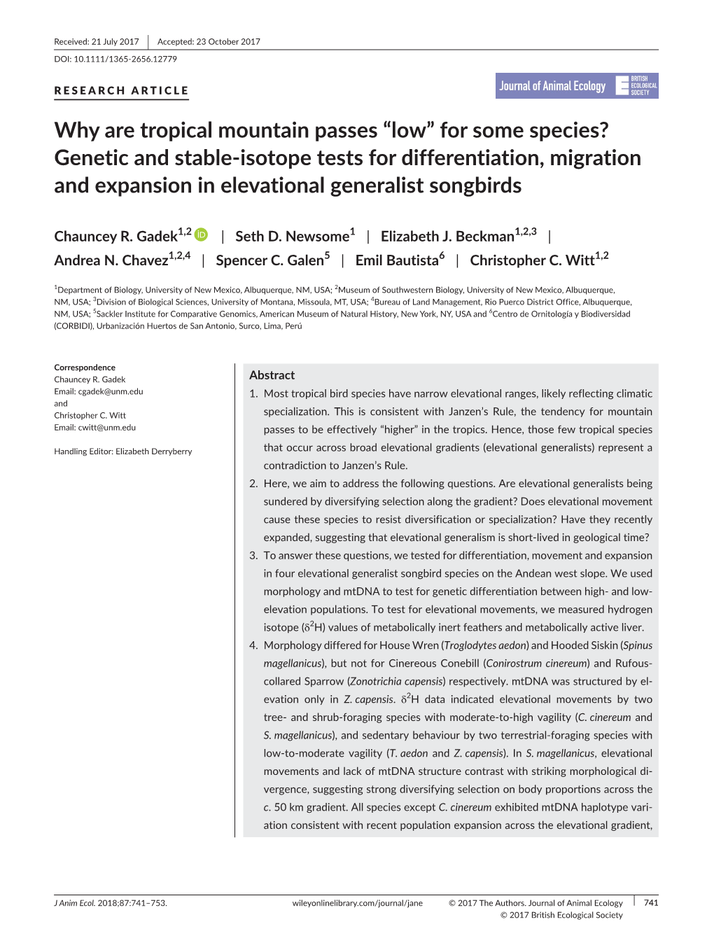 Why Are Tropical Mountain Passes “Low” for Some Species? Genetic