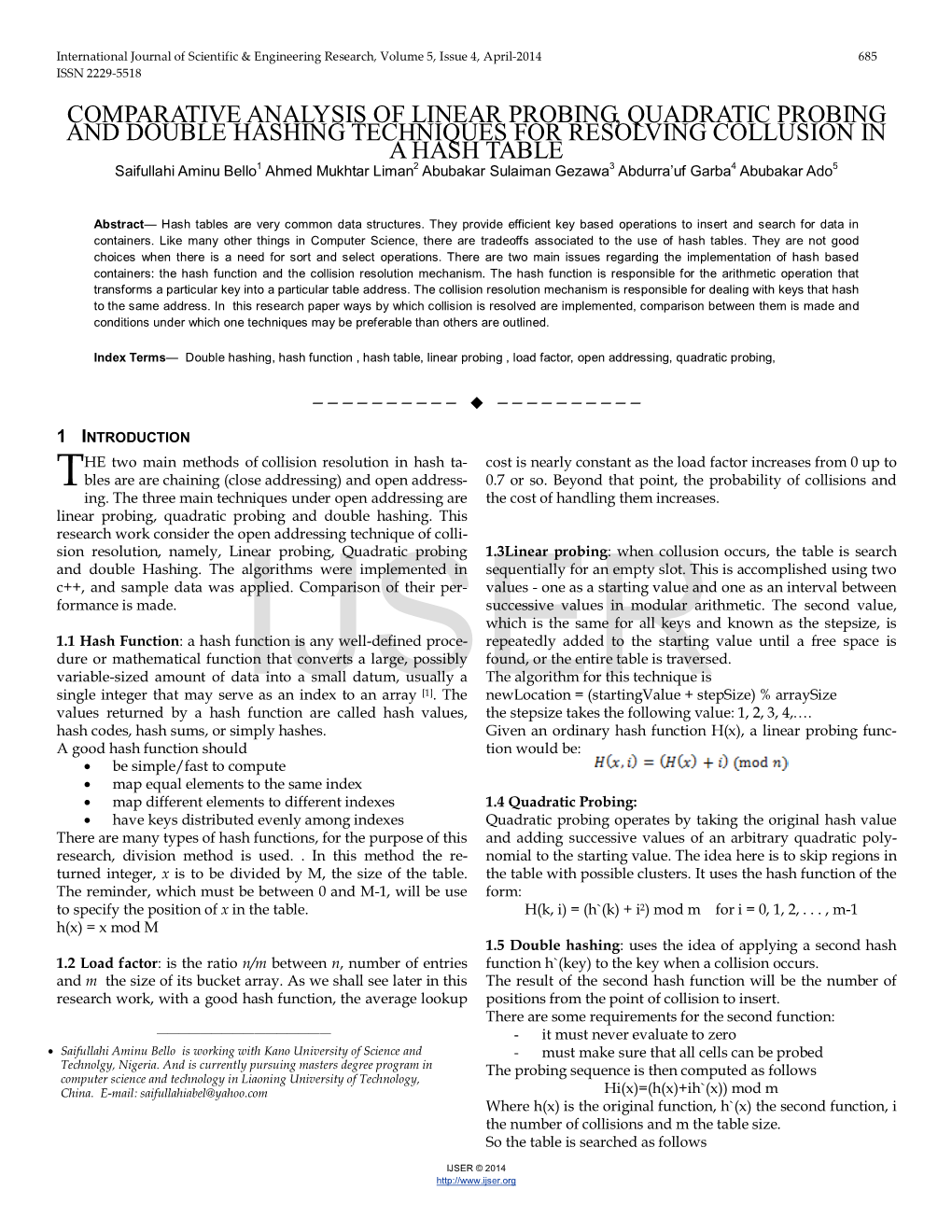 Comparative Analysis of Linear Probing, Quadratic Probing and Double